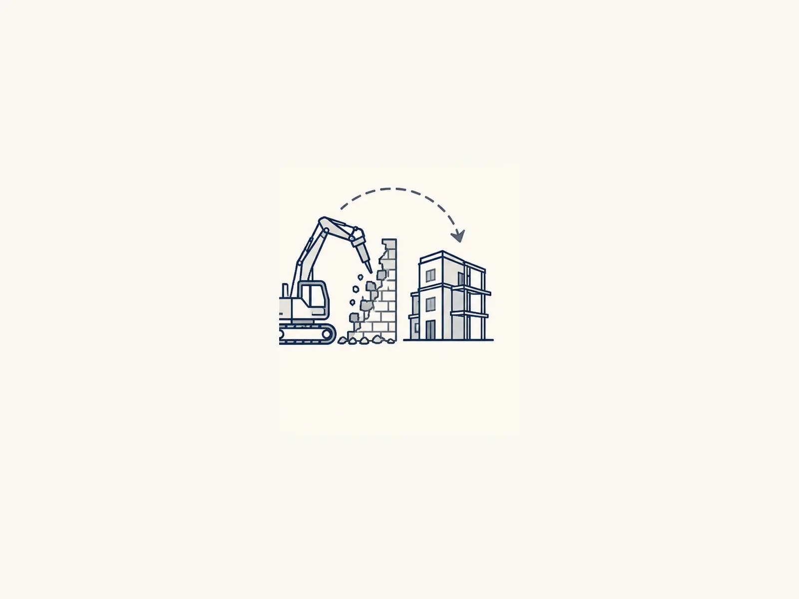 Drawn icon: demolition and conversion of an existing structure.